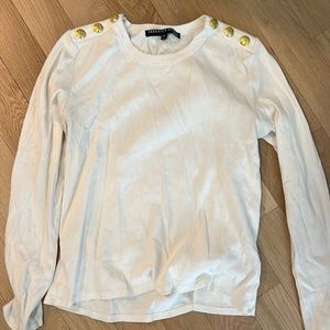 Veronica beard white ribbed long sleeve top with gold buttons